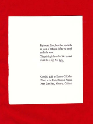 The Alpine Christ & Other Poems with a separately published poem, Rhythm and Rhyme laid in.